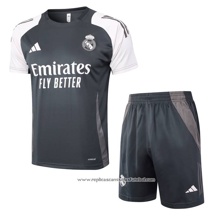 Fato de Treino Real Madrid 2024-2025 Manga Curta Cinza - Calcas Curta